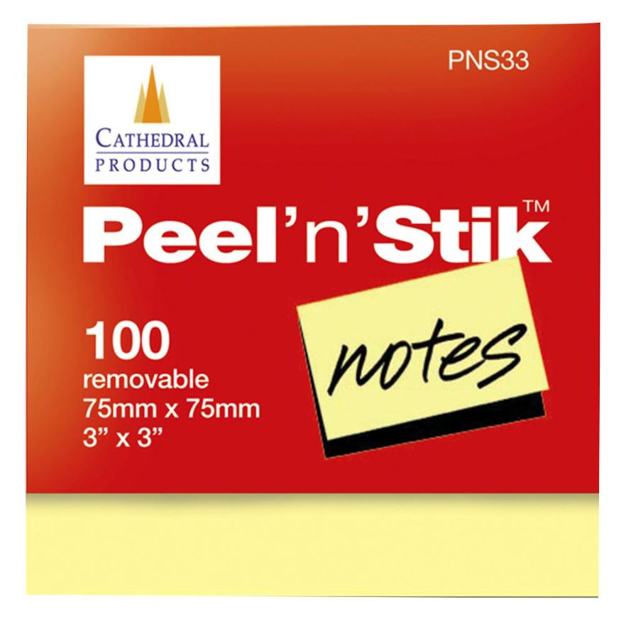 Cathedral Peel'n'Stik Sticky Notes, 75x75mm, Yellow, 100 Sheets (Pack of 12)
