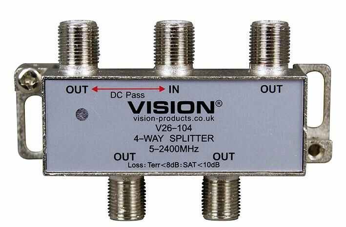 VISION - 4-Wege Splitter DC Pass 5-2400MHz mit LED-Anzeige V26-104LED