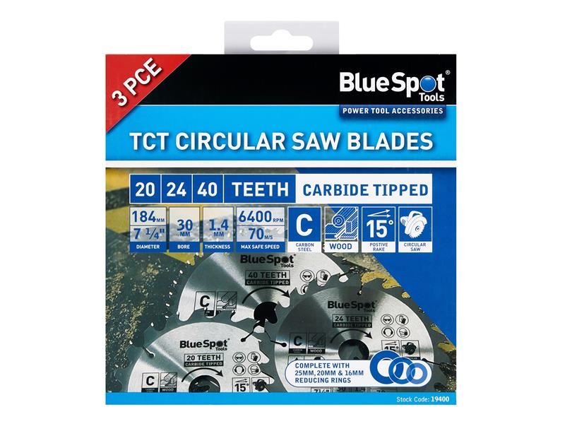 BlueSpot Tools 3-Piece 184mm Circular Saw Blade Set