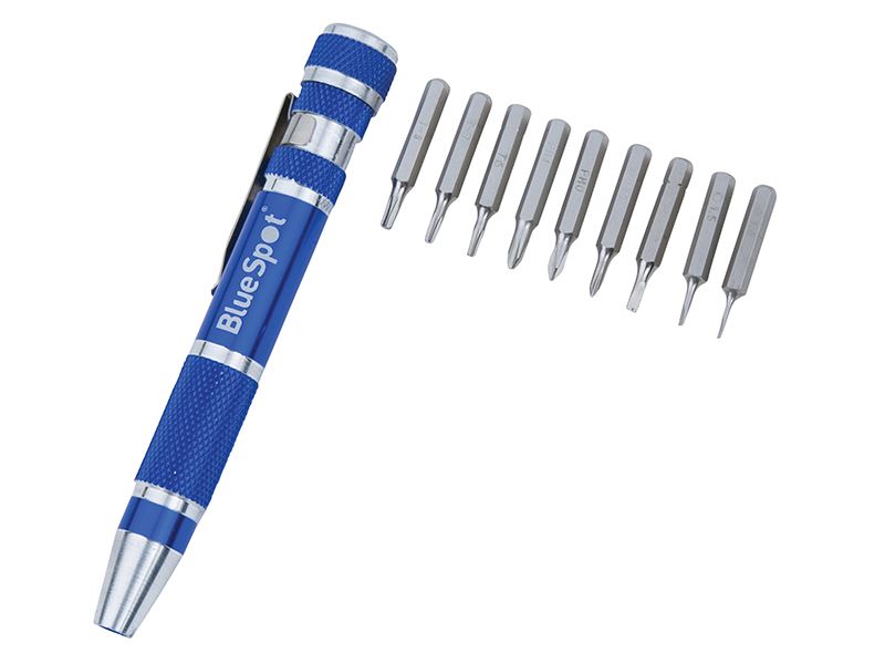 BlueSpot 9-in-1 Screwdriver Precision Bit Set in Chrome Vanadium