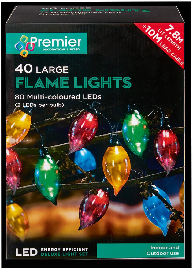 RARAION - 40 Lampu Api dengan 80 LED Pelbagai Warna Statik