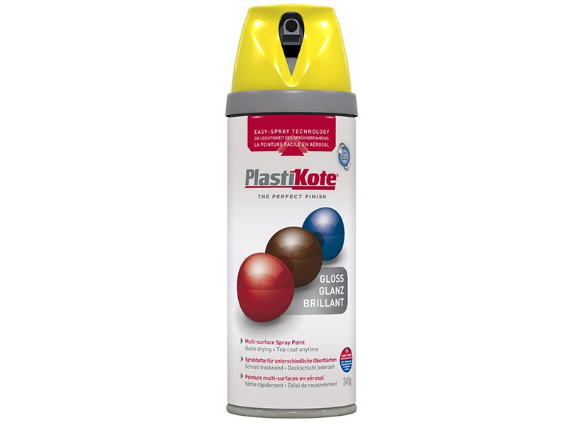 PlastiKote Twist & Spray Gloss Paint, New Yellow, 400ml