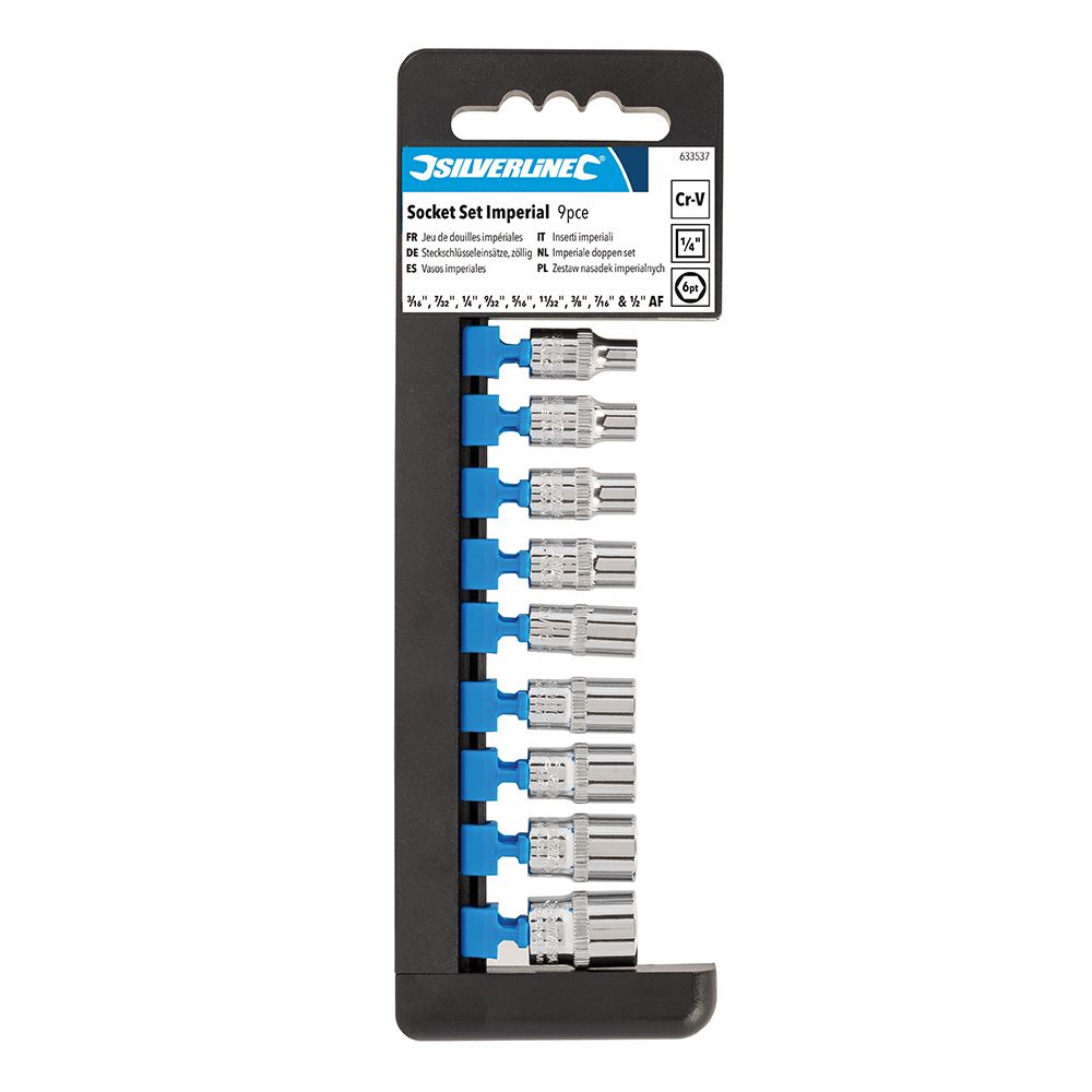 Silverline 1/4 inch aandrijving 6-punts imperiale socketset, 9-delige (3/16 - 1