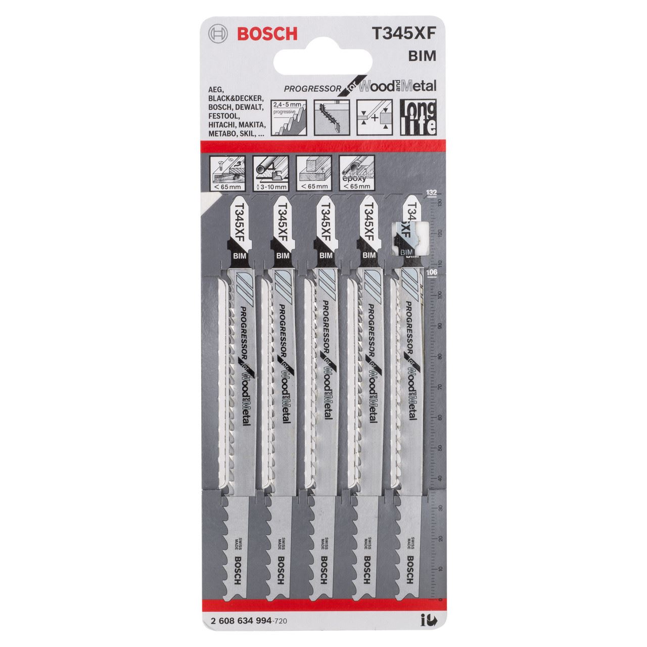 Bosch T345XF Progressor Jigsaw Blades for Wood & Metal (5 Pack)