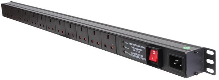 LMS DATA 1U 12-Way Surge Protected PDU, 13A, IEC C20 to UK Sockets