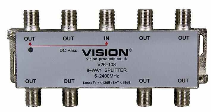 Vision 8-Way Splitter with DC Pass & LED, 5-2400MHz