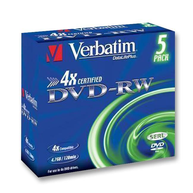 VERBATIM DVD-RW Regraváveis 4x, 5 Unidades