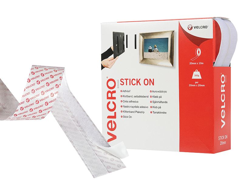 VELCRO® Stick On Tape, 20mm x 10m, White