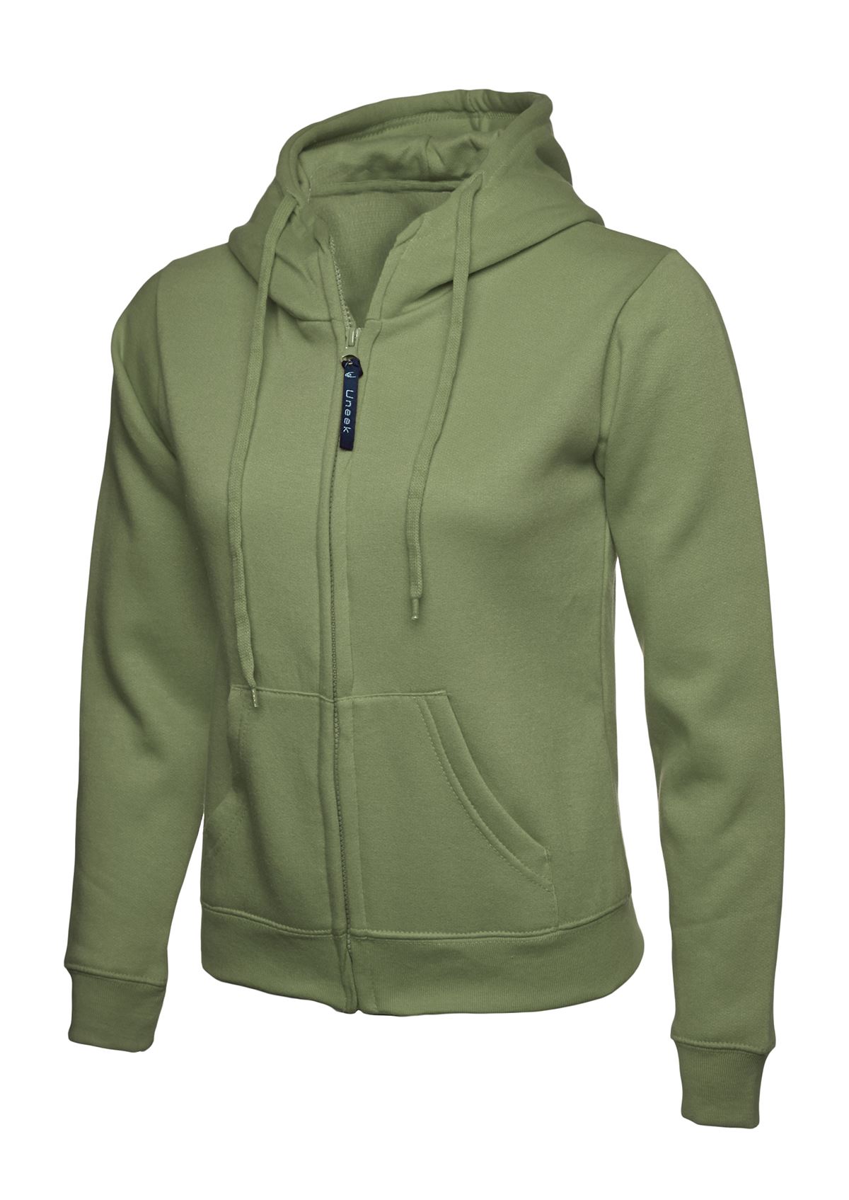 Uneek - Baju Hoodie Zip Penuh Wanita Klasik - 50% Polyester 50% Kapas - Zaitun-