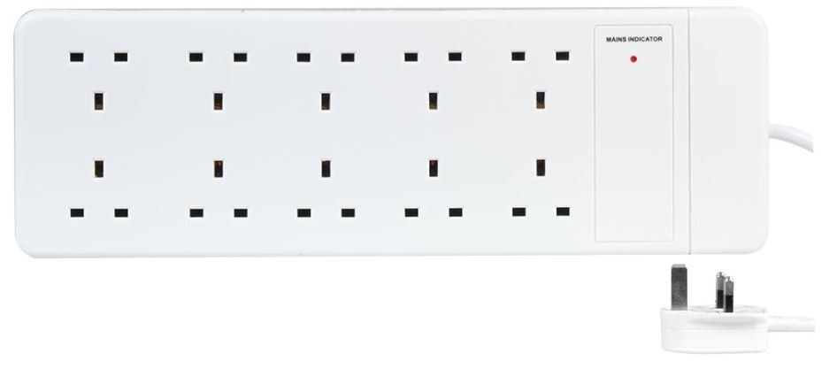 PRO ELEC Extensão 10 Tomadas, 2m, 13A, Branco