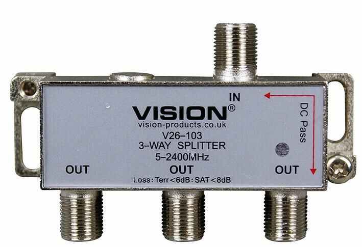 VISION 3-Wege-Splitter DC Pass 5-2400MHz mit LED-Anzeige V26-103LED