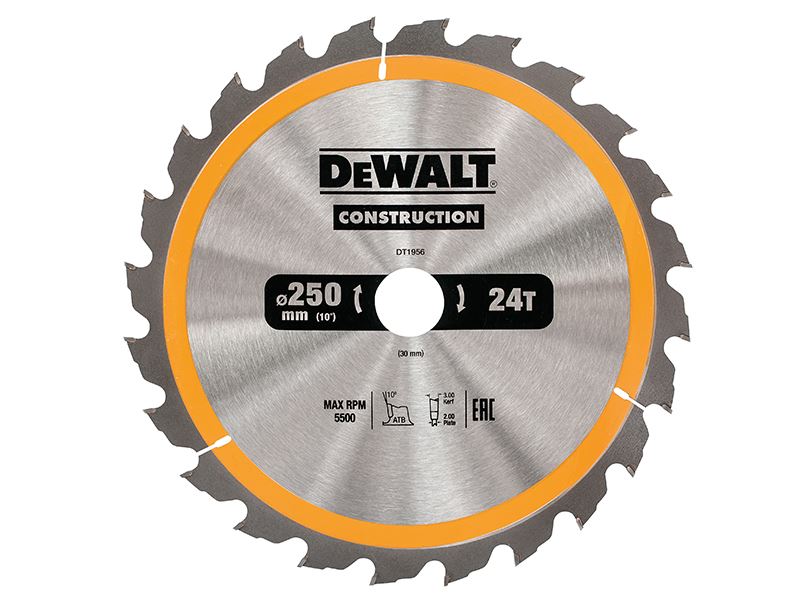 DEWALT Λεπίδα Κυκλικού Πριονιού Κατασκευών 250mm, 24 Δοντιά, 30mm Άνοιγμα