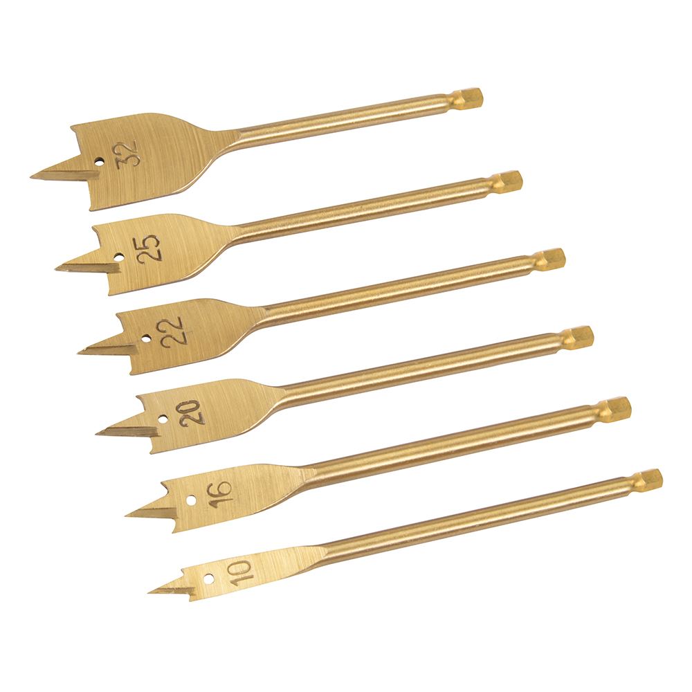 Silverline Titanium-Coated Flat Bit Set (6-Piece, 10-32mm)