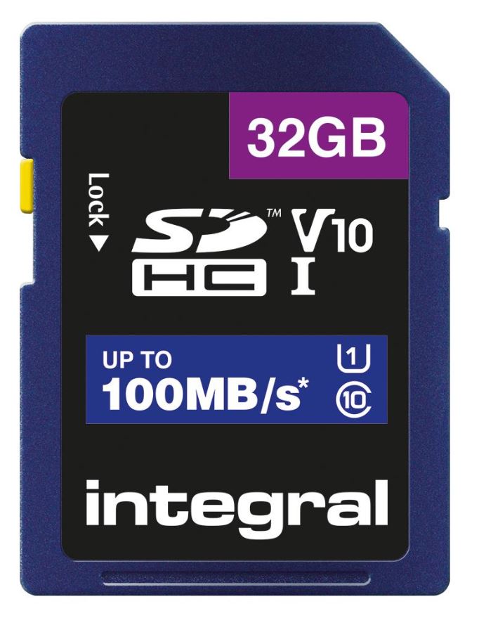 Integral SDHC UHS U1 V10 High-Speed Memory Card, 32GB, 100MB/s