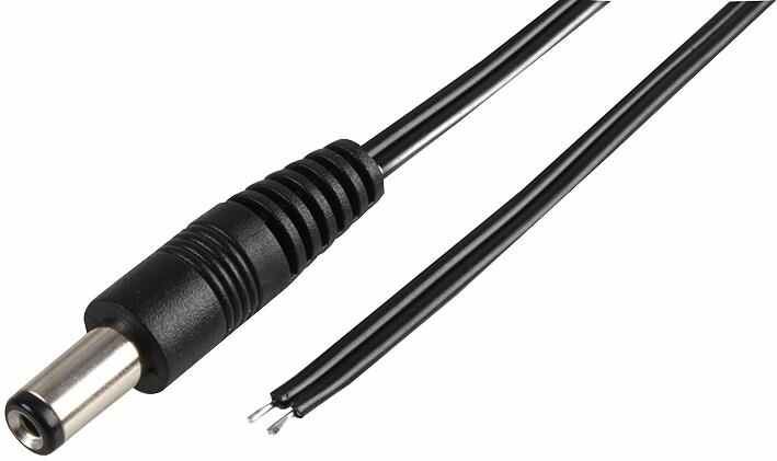 PRO POWER כבל חשמל 2.1 מ'מ DC לחיבור עירום, 5 מטר, שחור