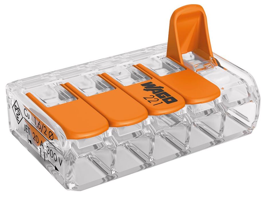 WAGO - Terminal Block Sambungan 5 Pole dengan Lever Lock, 4mm, 450V, 32A