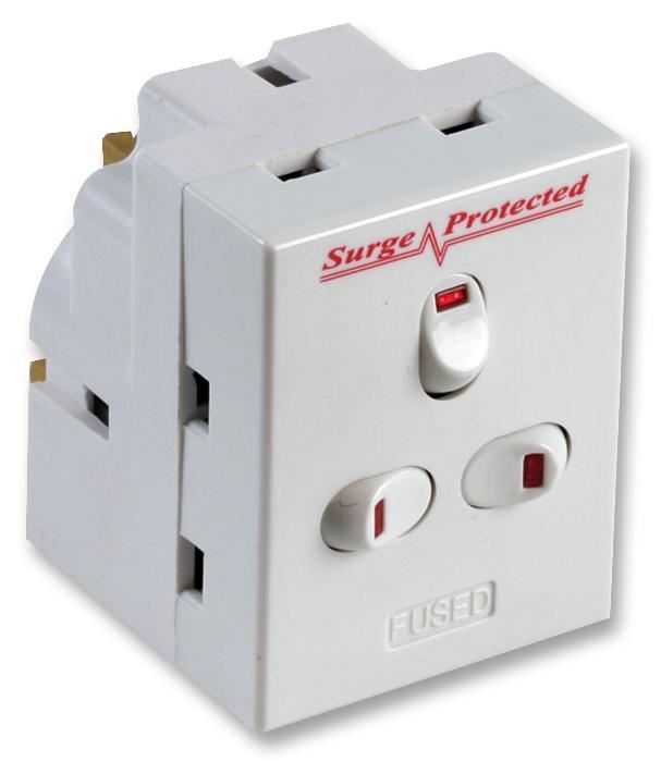 Adaptateur multiprise protégé PRO ELEC 3 prises avec parafoudre, fusible 13A, 3
