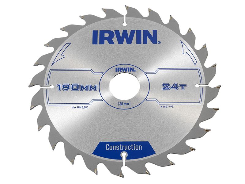 IRWIN Construction Circular Saw Blade 190mm x 30mm x 24T ATB
