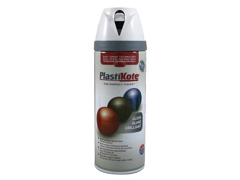 PlastiKote Twist & Spray Gloss Paint, 400ml, Pure Brilliant White