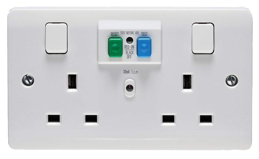 Crabtree Instinct 2 Gang Switched RCD Wall Socket, 13A