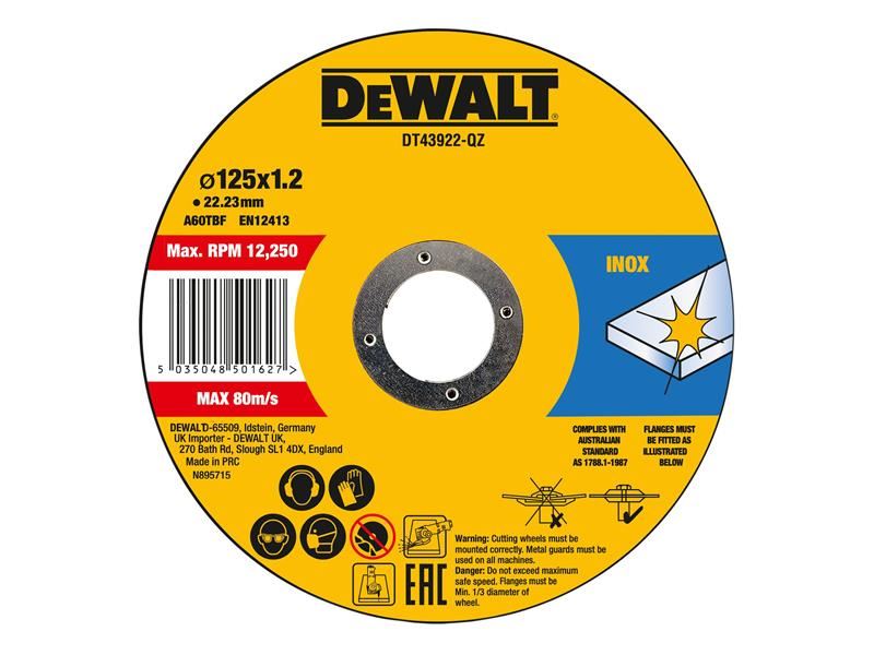 DEWALT - Díosca Gearrtha Miotail 125 x 1.2 x 22.23mm, Paca 10