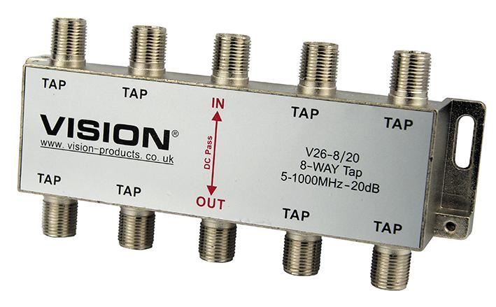 Vision 8-Way 20dB MATV Tap V26-8/20, Die-Cast Housing