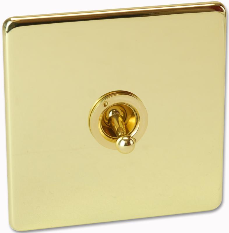 Crabtree 1 Gang 2 Way 10AX Toggle Light Switch, Polished Brass