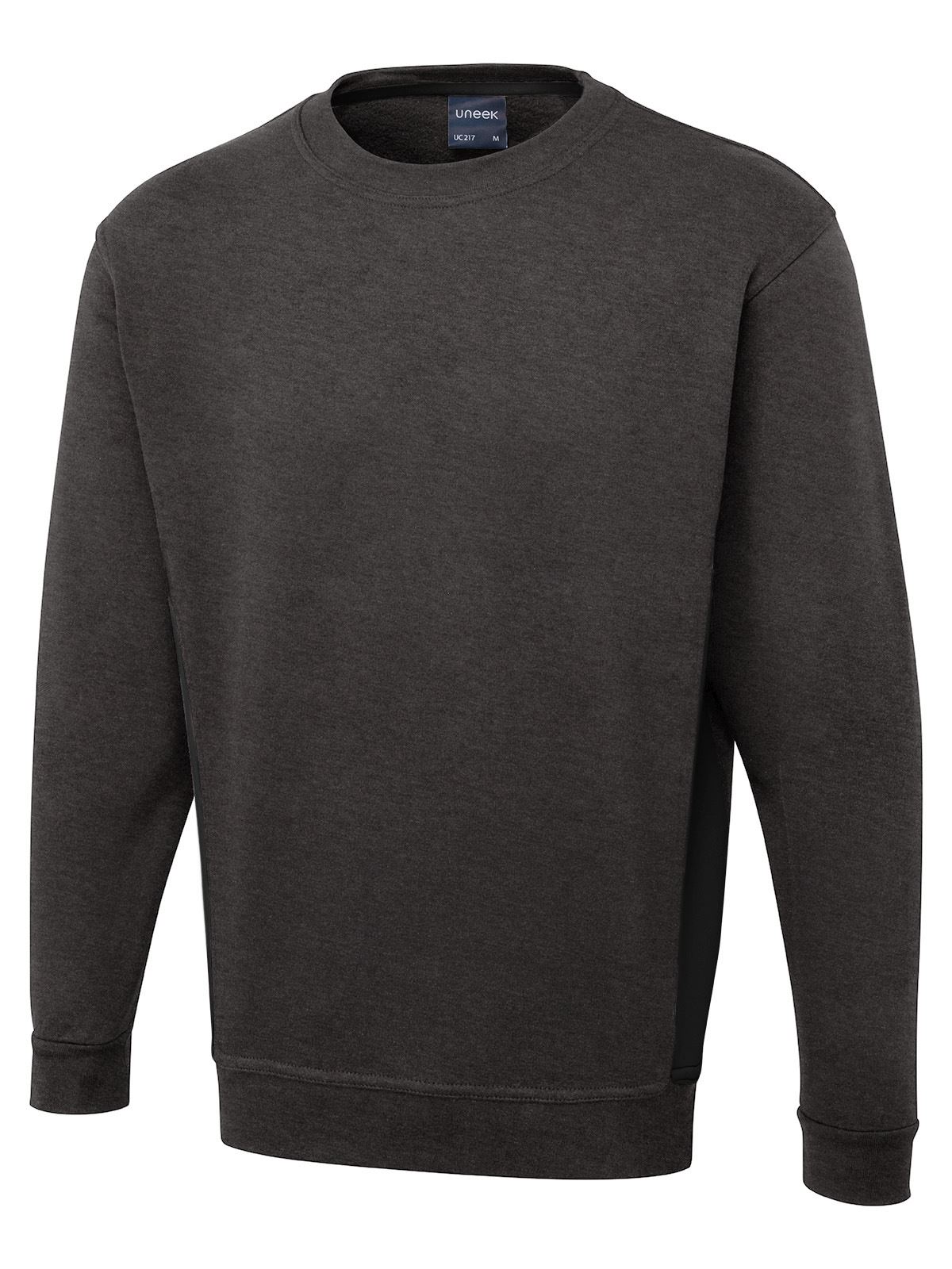 Unisex Two-Tone Crew Neck Sweatshirt, 60% Cotton 40% Polyester, Charcoal/Black,