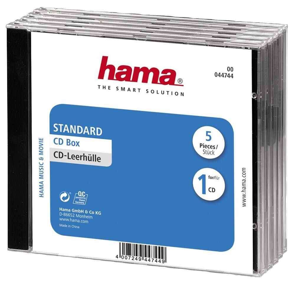 HAMA Caixas de CD Pretas Standard, Pack de 5 Unidades