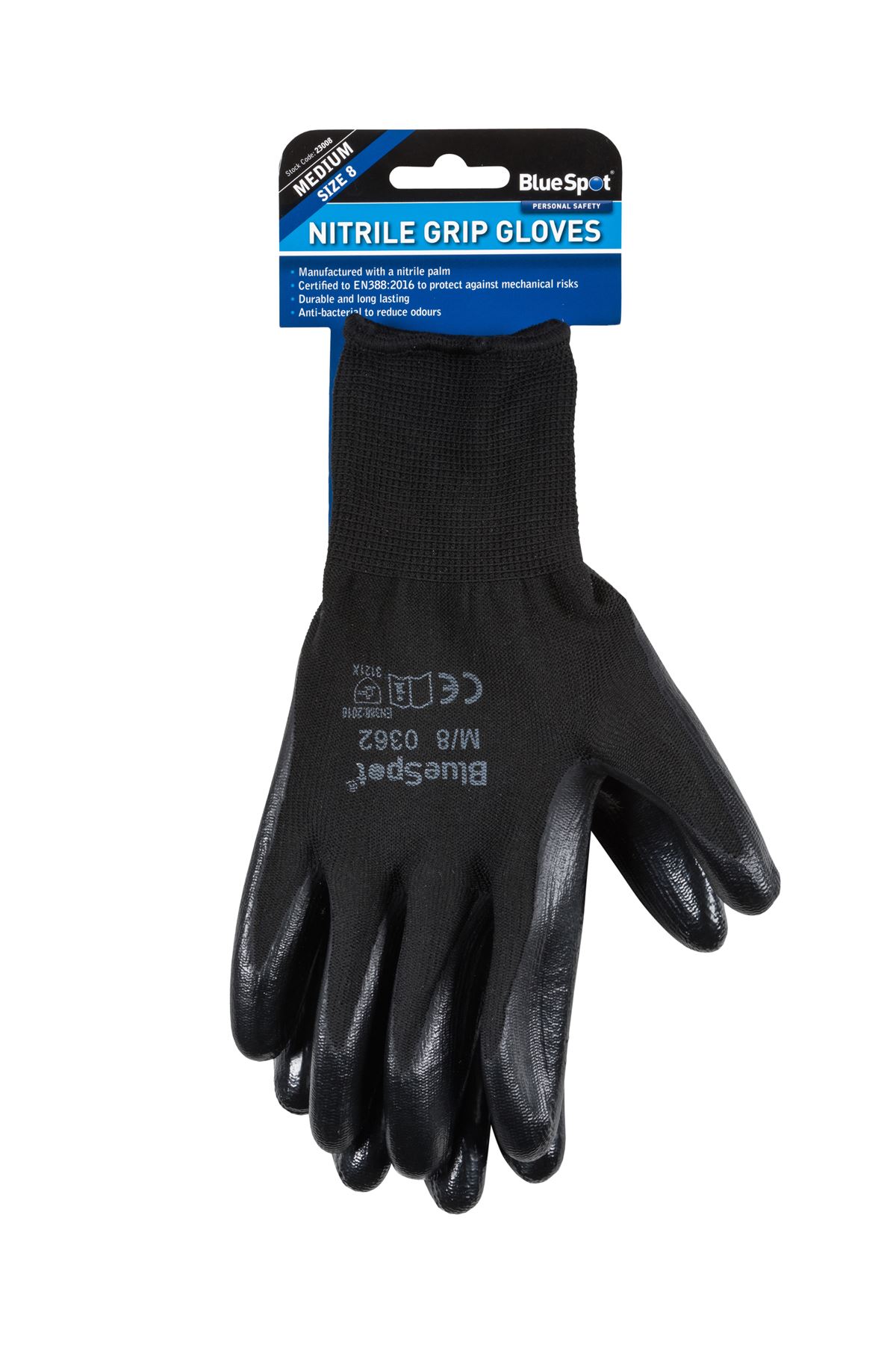 Blue Spot Tools Nitrilové pracovní rukavice s protiskluzovou úpravou, střední (