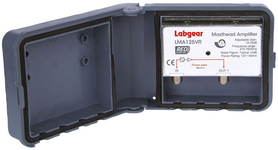 LABGEAR - Penguat UHF Masthead 1 Output, Gain Boleh Laras 13-25dB, Penapis LTE,