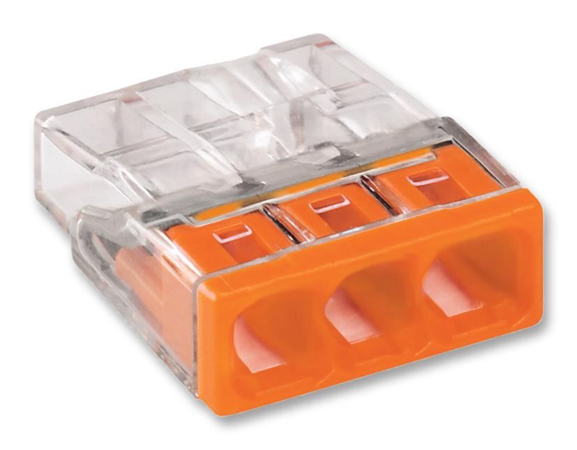 WAGO 2273 Compact Push Wire Connector, 3-Way, Orange