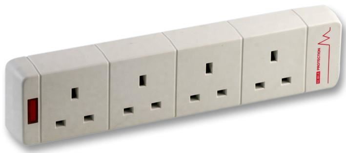 PRO ELEC 4-Way Surge Protected Extension Socket, 13A, Neon Indicator