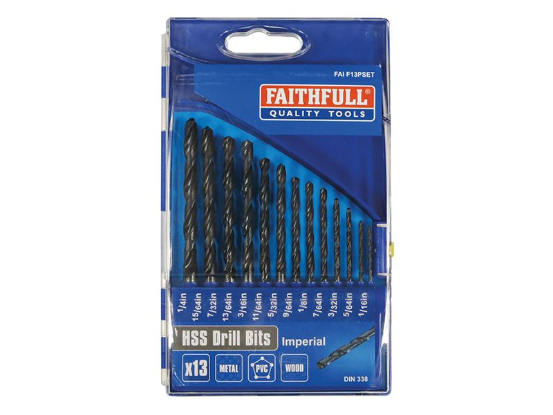 Faithfull HSS-Bohrerset mit 13 Teilen (1/16-1/4 Zoll in 1/64er Schritten)