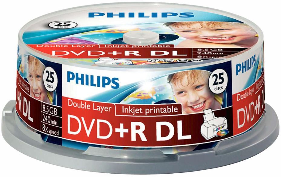PHILIPS 8X 可打印DVD+R DL 空白光碟 - 25片裝