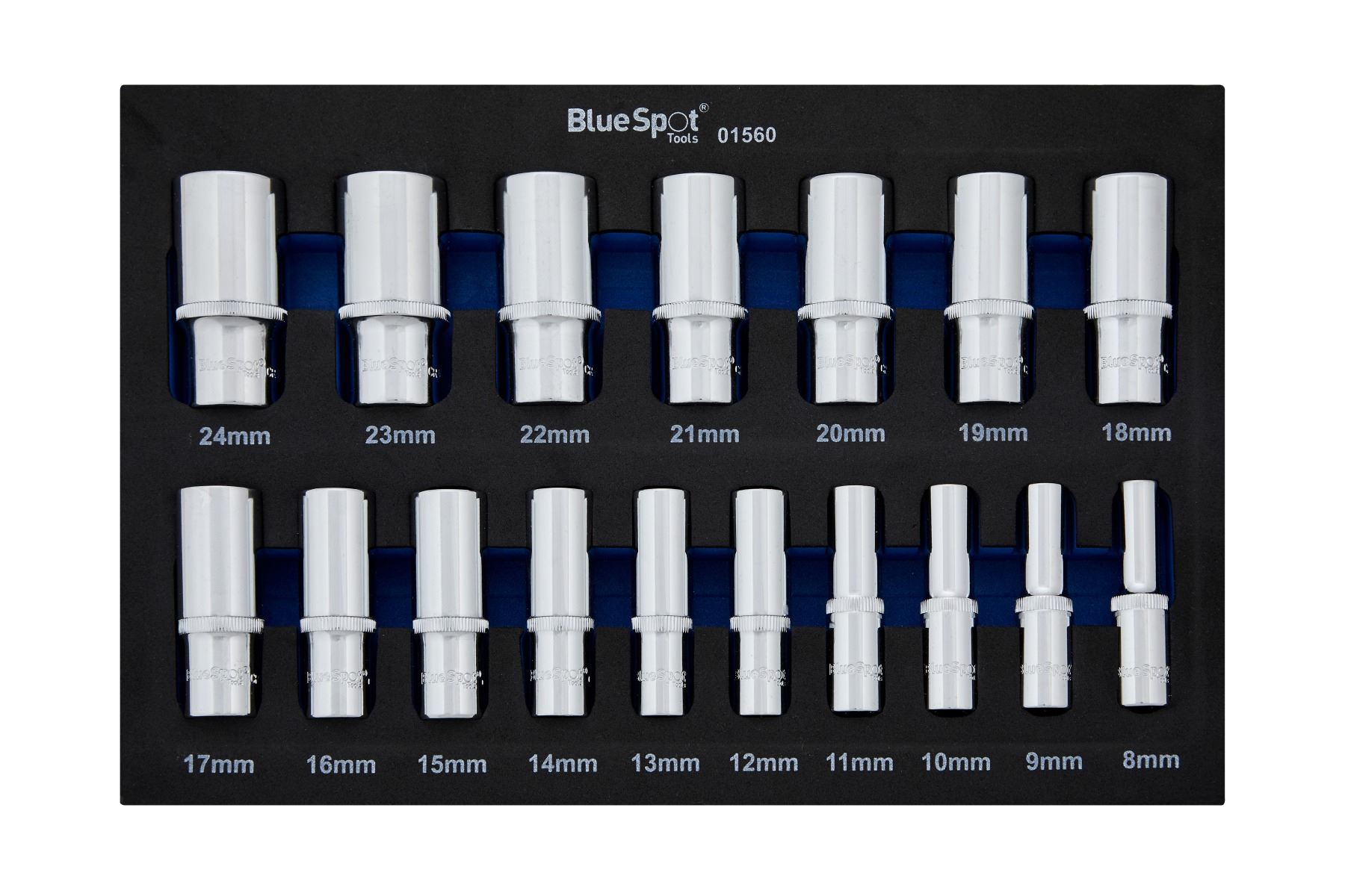 Blue Spot 17-Piece 3/8” Metric Deep Socket Set (8-24mm) in EVA Foam