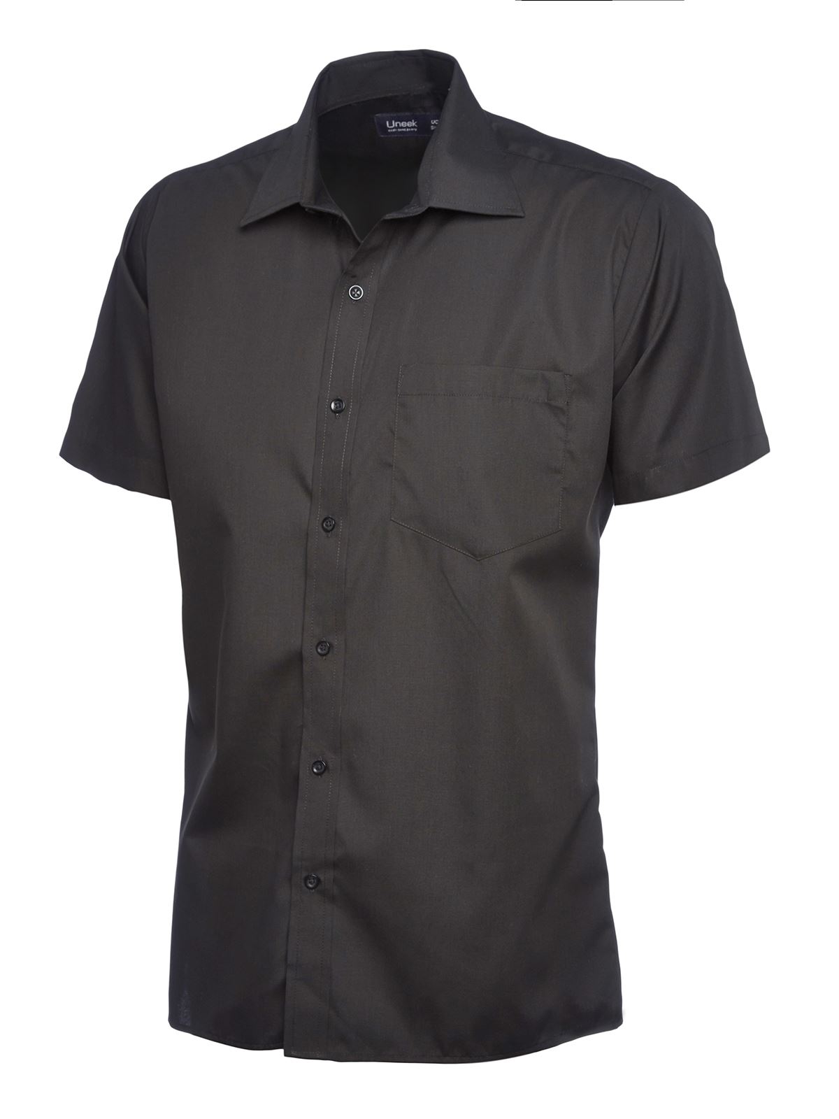 Uneek - Baju Poplin Lengan Pendek Lelaki - 65% Poliester 35% Kapas - Hitam - Sa