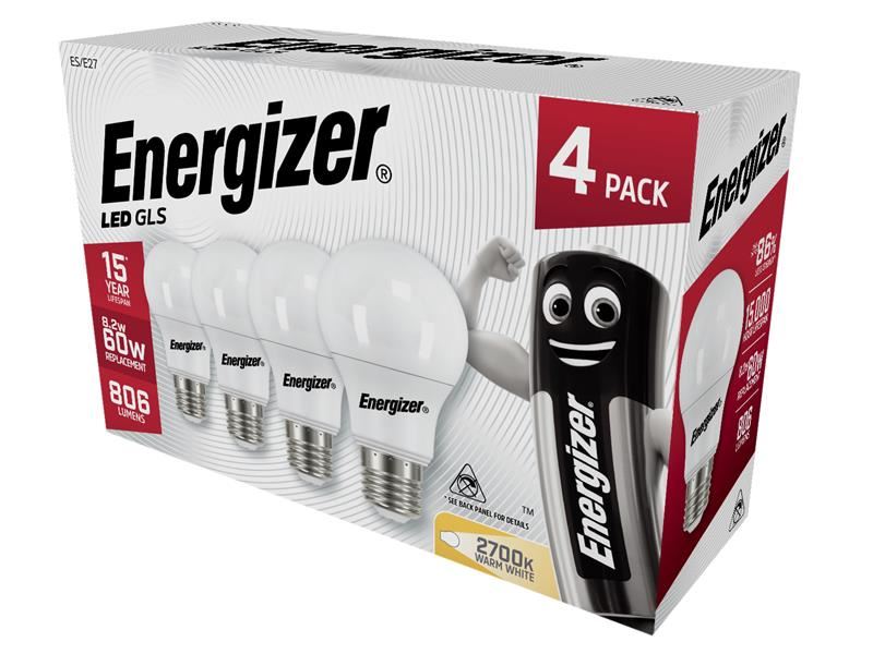 Energizer LED ES E27 電球 温白色 806lm 8.2W (4個パック)