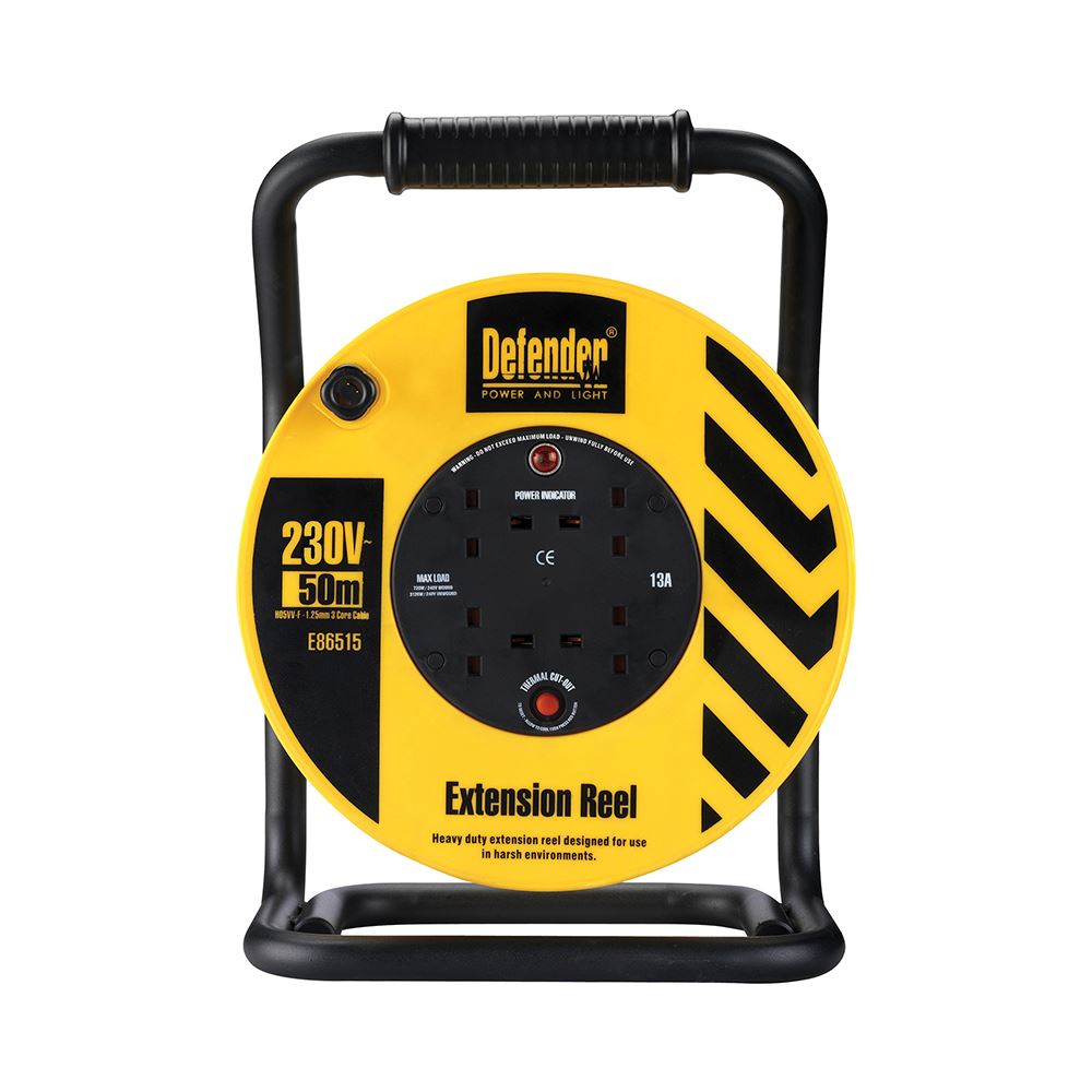 Heavy Duty 4-Way Extension Reel, 50m, 230V 13A
