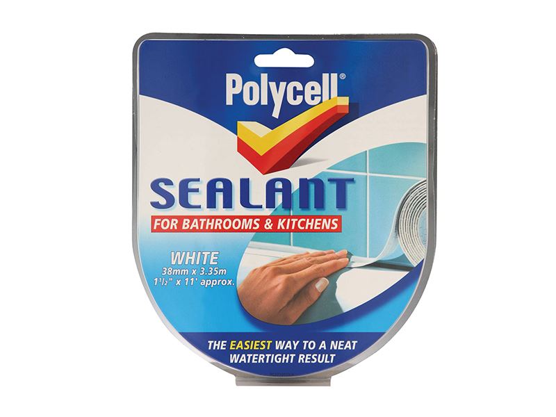 Polycell Sealant Strip for Kitchen & Bathroom, White, 41mm x 3.35m