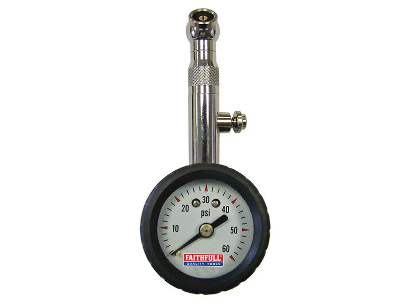 Faithfull Medidor de Pressão de Pneus com Mostrador, 60 PSI