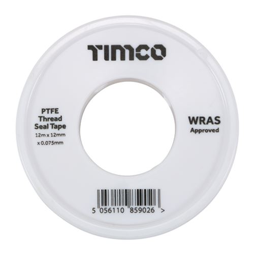 Timco PTFE Thread Seal Tape, 12m x 12mm, White, 10 Pack