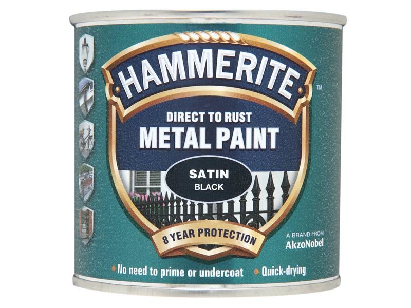 Hammerite Direct to Rust Satin Metal Paint Black 250ml