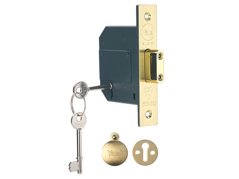 Yale PM562 Hi-Security BS 5 Lever Mortice Deadlock, 81mm, Polished Brass