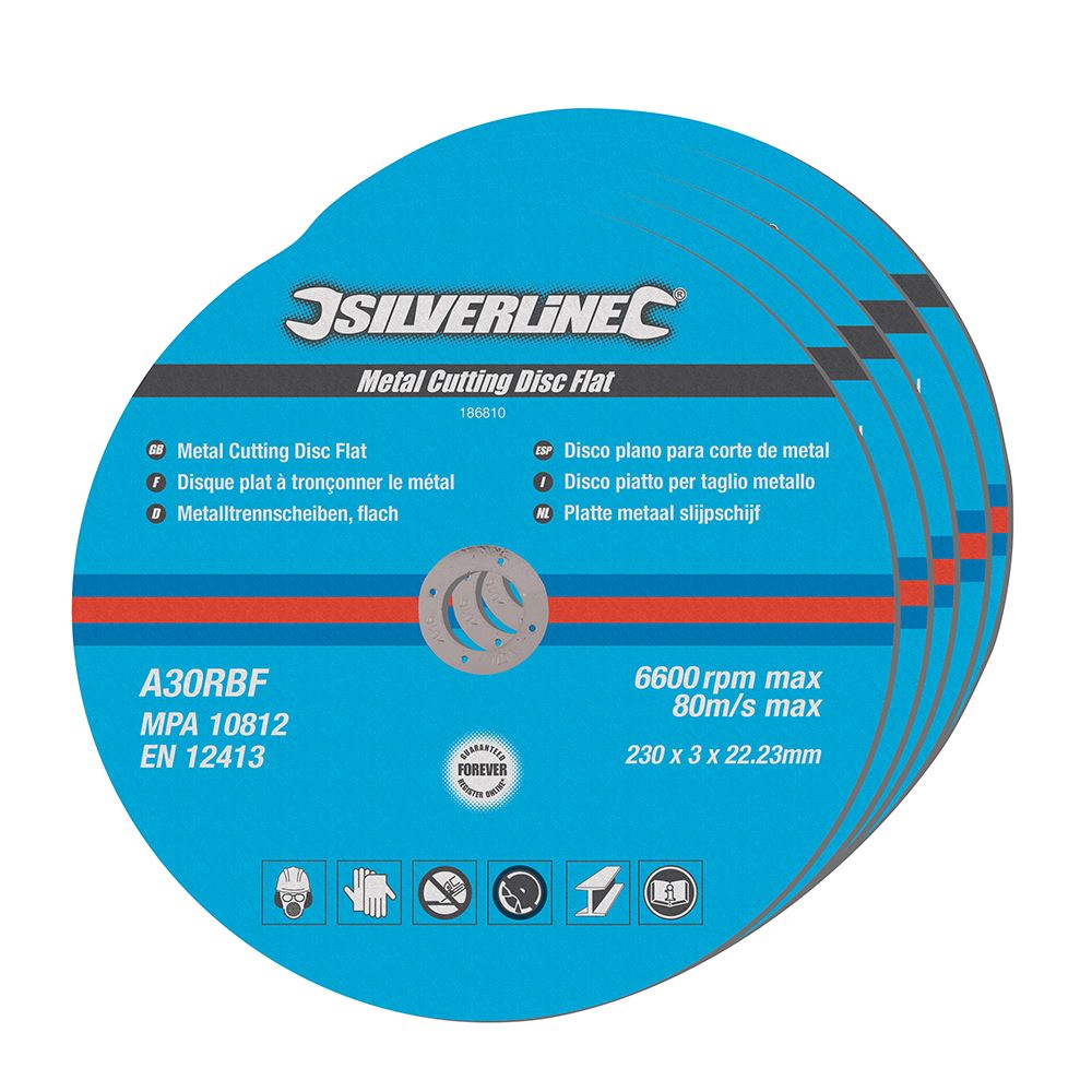 Silverline Disques à tronçonner métal plat, 230 x 3 x 22,23 mm, lot de 5