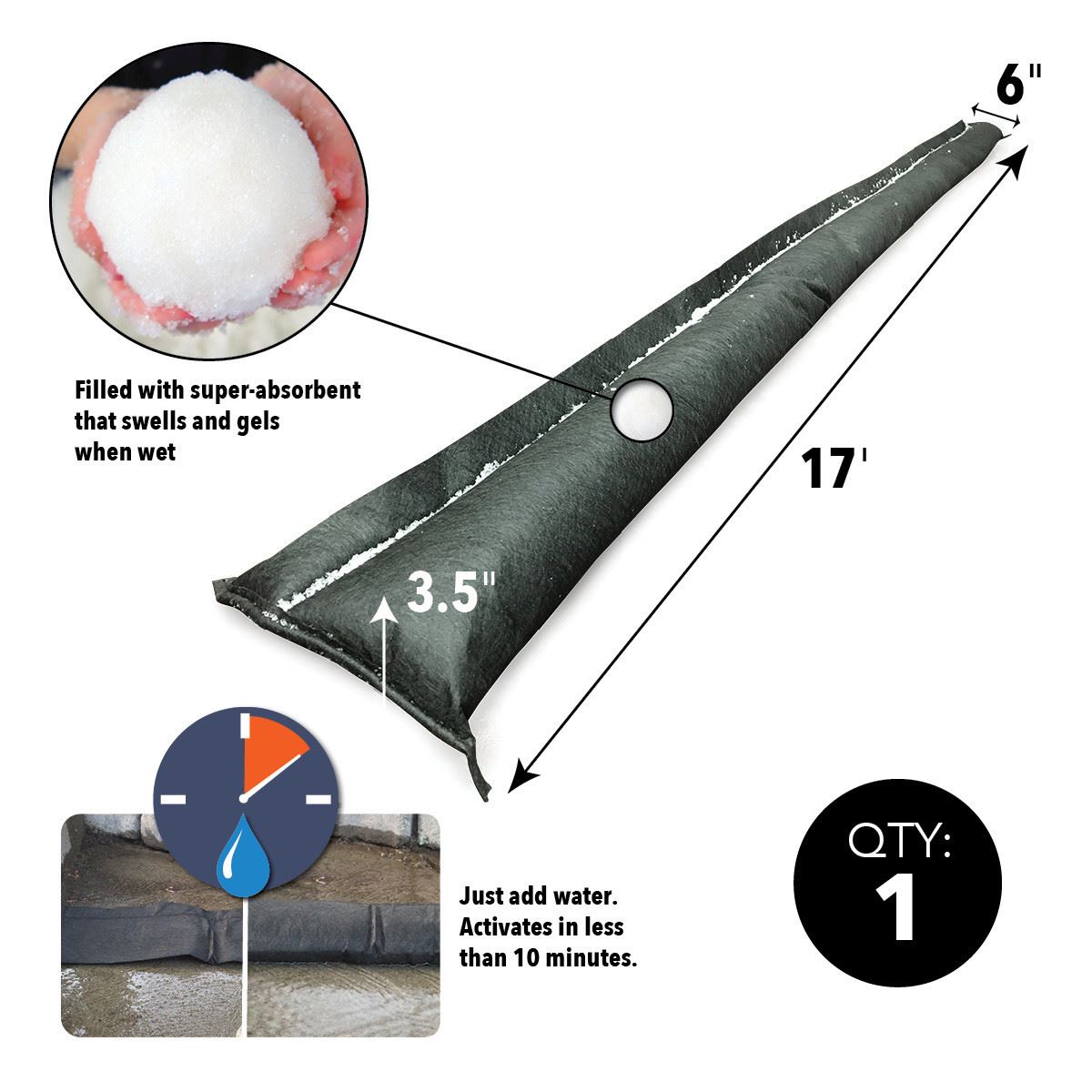 Quick Dam QD617-1 Water-Activated Flood Barrier 5m/17ft