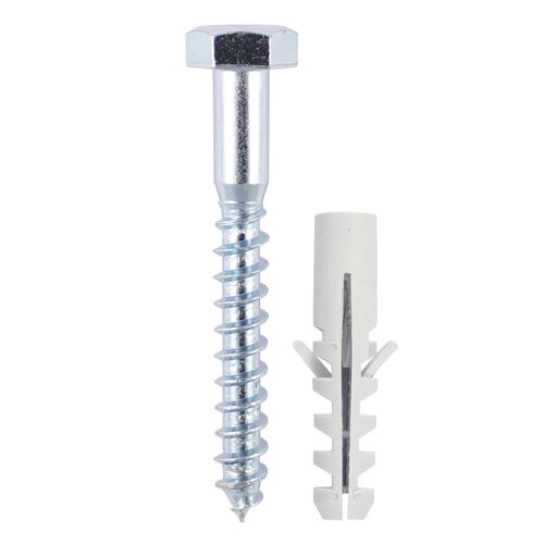 Timco Coach Screws & Nylon Plugs, Zinc, 6.0 x 60mm – 40 Pieces