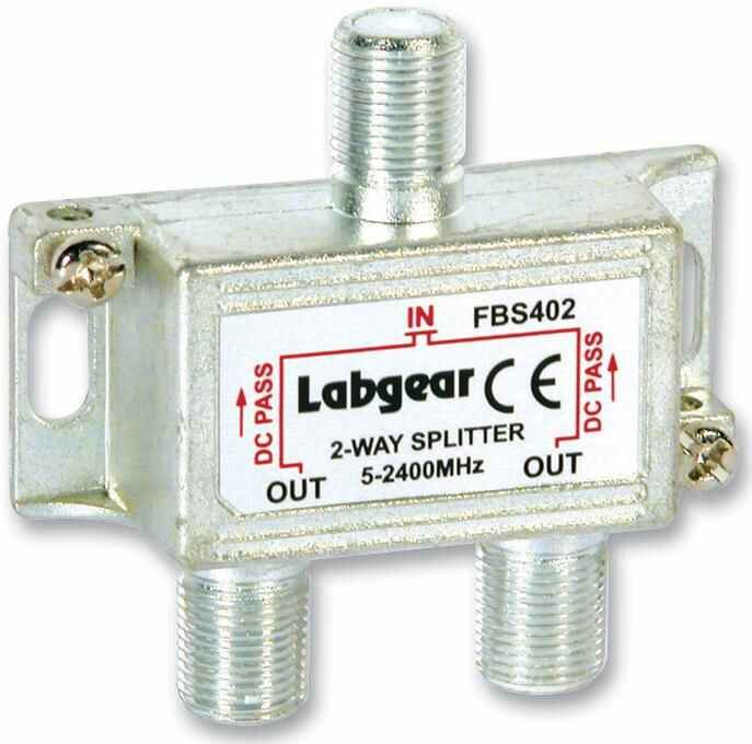 LABGEAR 2-Way Broadband Splitter, Power Pass, 5-2400MHz