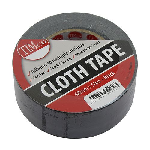 Timco Black Cloth Tape, 50m x 48mm