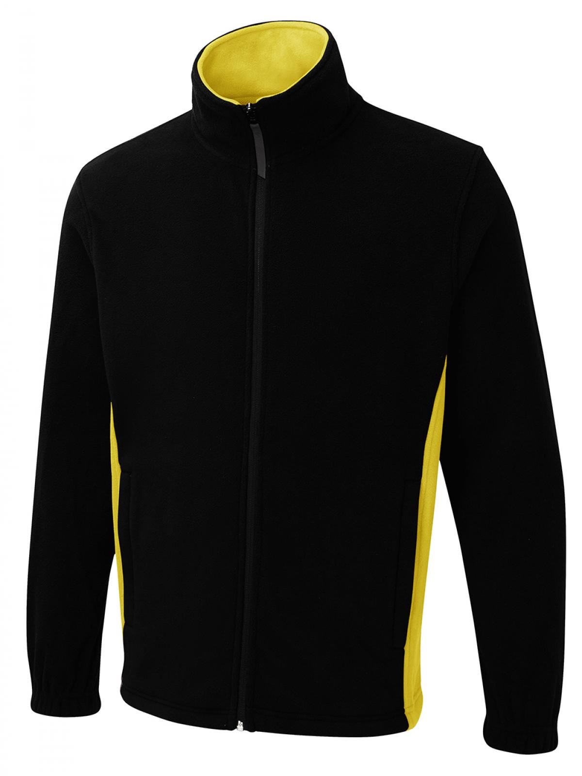Uneek Two-Tone Fleece Zip Jacket, Black/Yellow, 3XL
